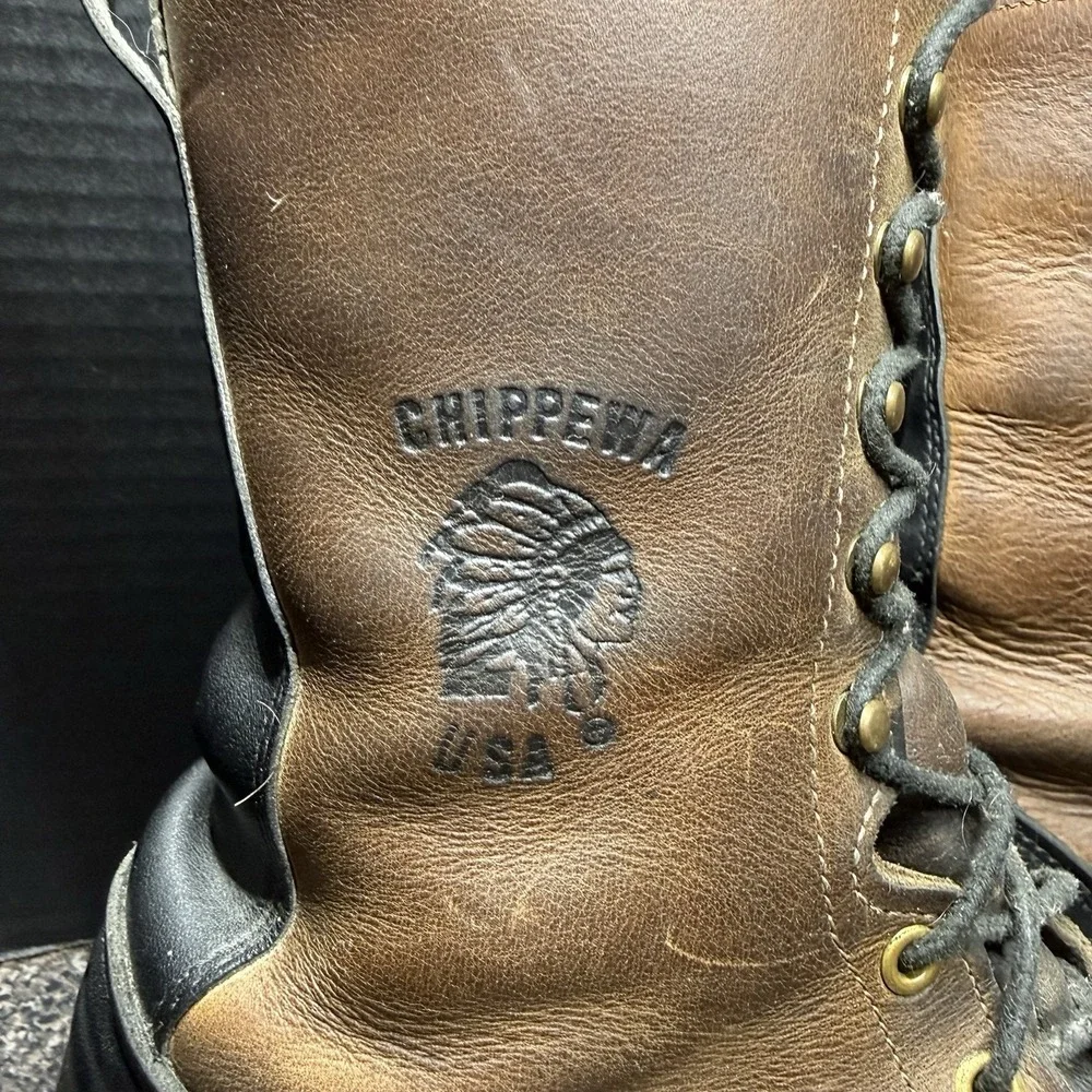 Chippewa Steel Toe Logger Packer Boots USA‎ Vibram Lace Up Leather 10/10.5D READ